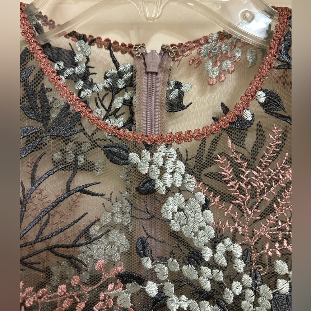 ALEXIS Floral Embroidered Crew Neck Romper, Dusty Rose, Pale Blue, Sz S - Picture 7 of 16